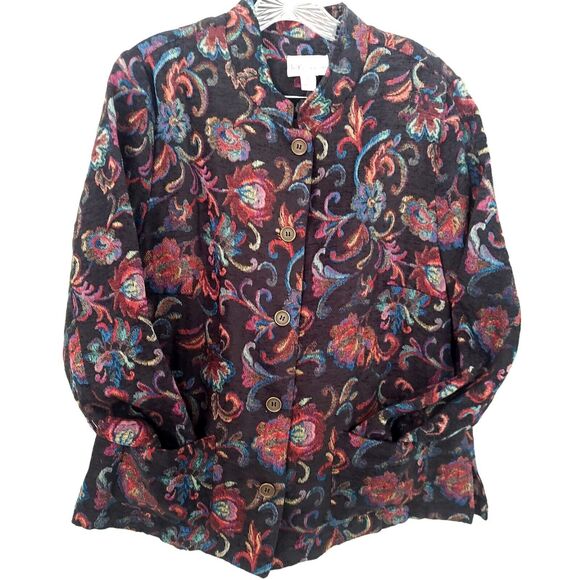 TOG Shop Blazer Petite Large Jacquard Floral Tapestry Jacket Black Colorful - Picture 6 of 12